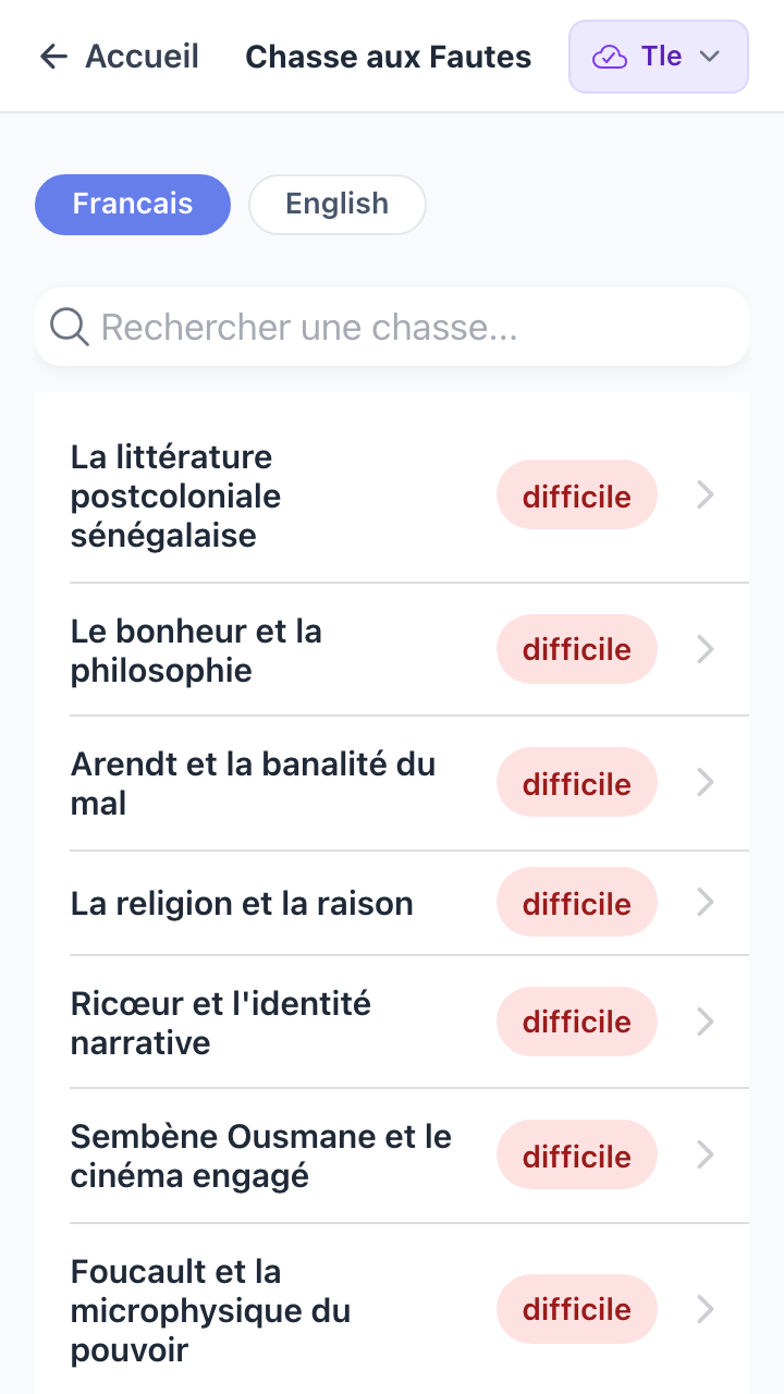 Liste de chasses aux fautes Anta avec textes du programme Tle
