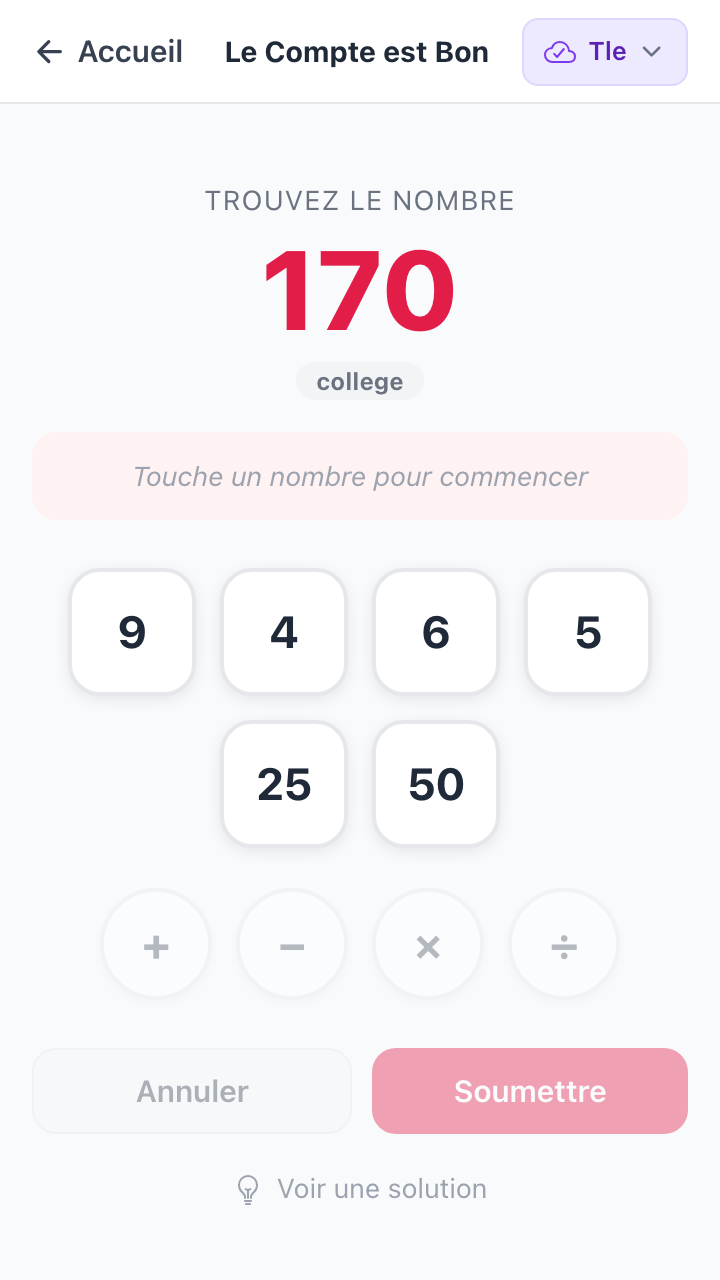 Le compte est bon Anta avec cible 550 et 6 nombres
