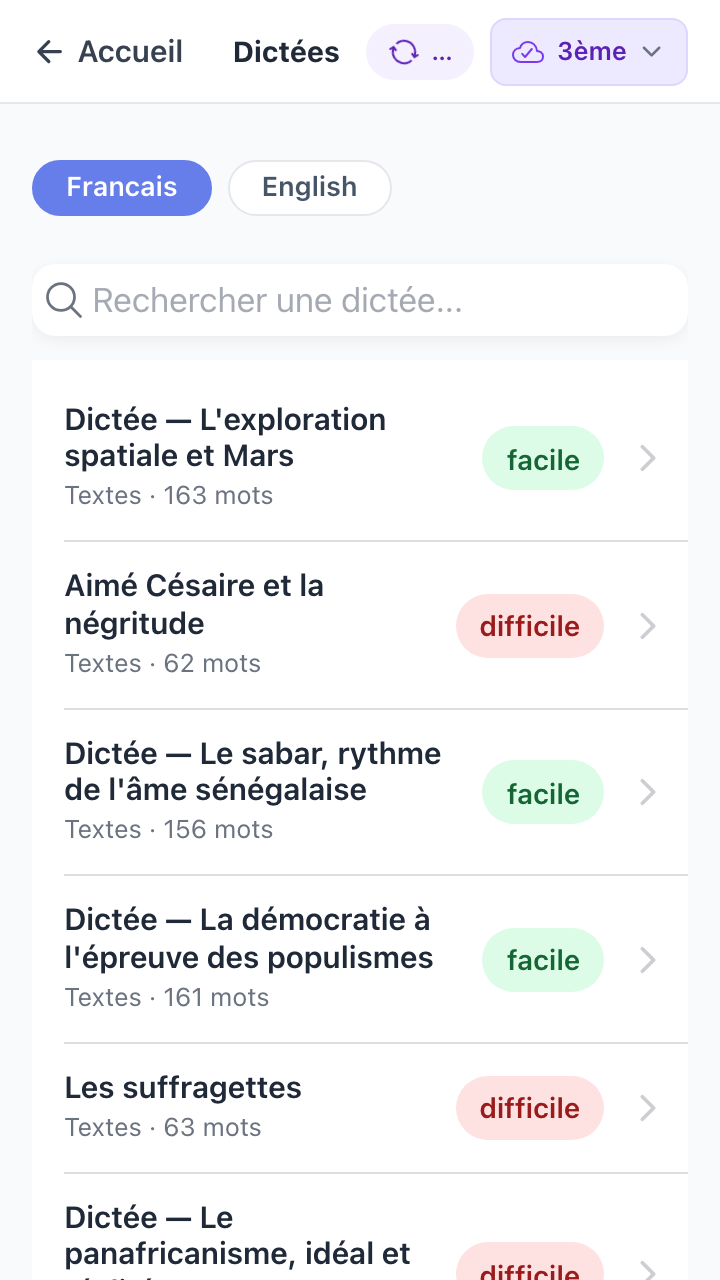 Liste de dictées Anta avec contenu sénégalais