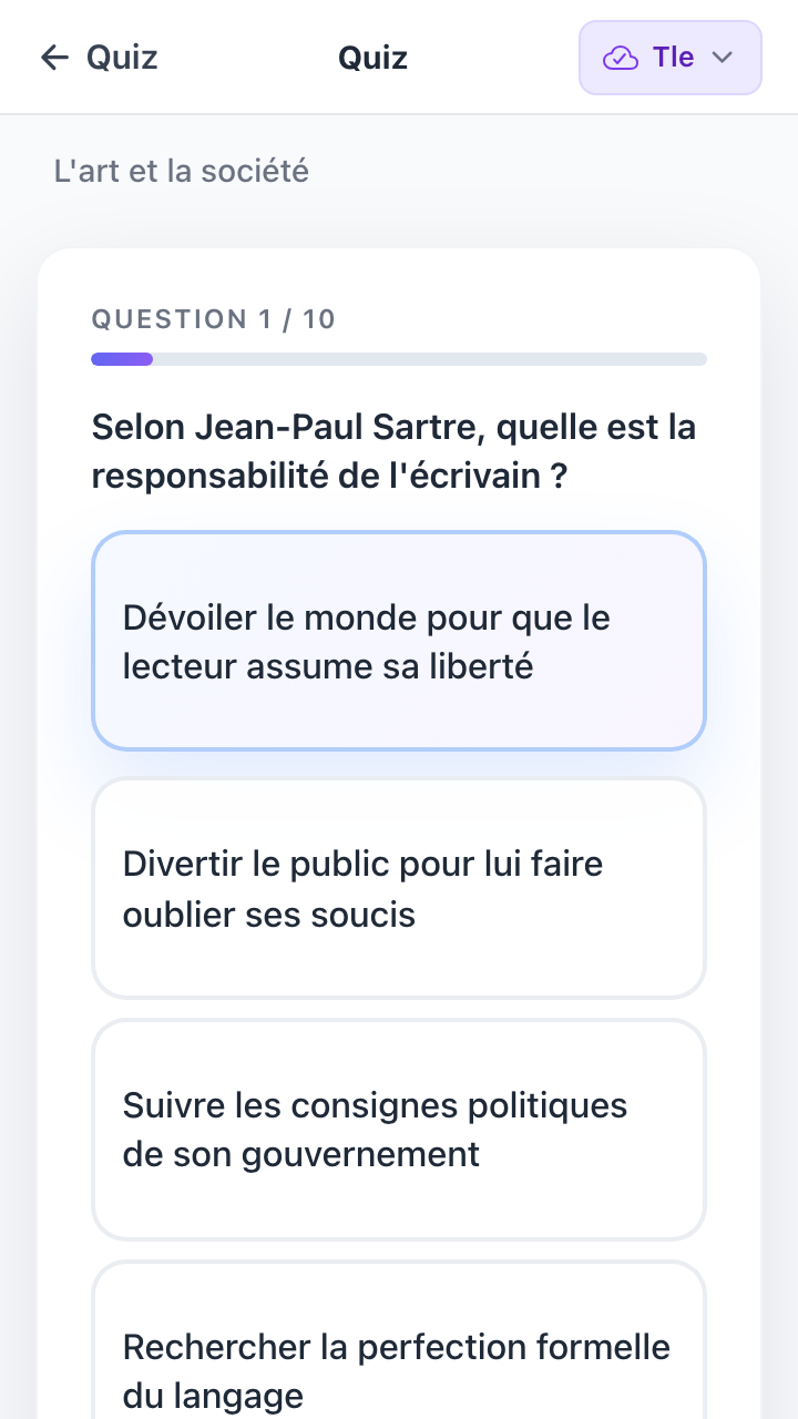 Question de quiz Anta sur la philosophie de Sartre avec QCM